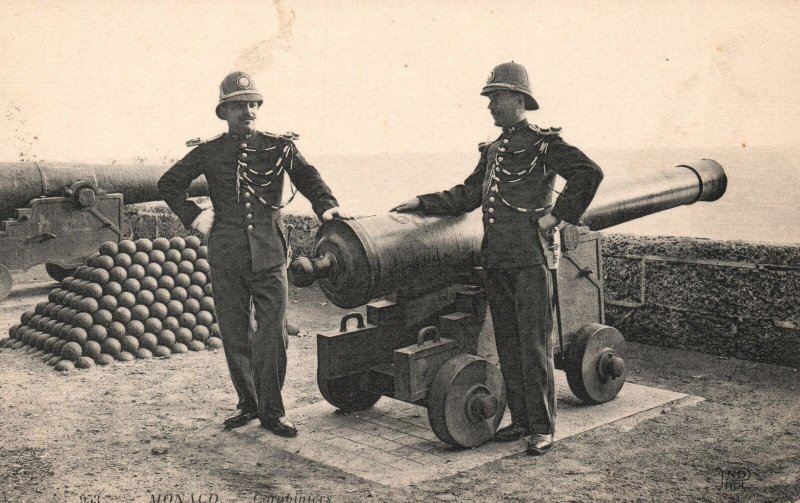 Vintage Postcard 1910's Monaco Entrabiniers Soldiers' Cannon Monte Carlo