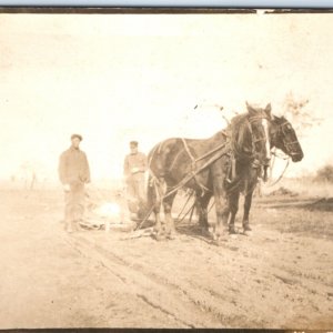 c1900s Horse Pull Farm Implement RPPC Plow? Farmer Men Dirt Real Photo PC A135