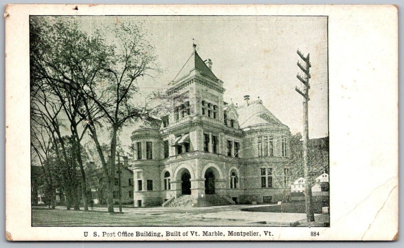 Montpelier Vermont c1905 Postcard US Post Office Building Built Vermont Marble