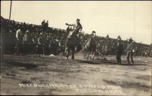 Tucson AZ Rodeo Mike Buckmaster on Wild Man Real Photo Postcard c1920 myn