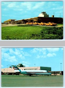 2 Postcards DAYTON, Ohio OH ~ James M. Cox INTERNATIONAL AIRPORT Taxi Cabs 1960s