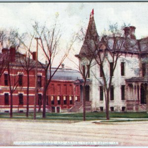 1910 Cedar Rapids, IA Masonic Library & Annex Litho Photo Postcard Street A35