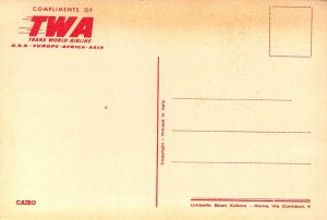 Linen Era, TWA Advertising, DC-6 Over Cairo, Printed in Italy, Old Postcard