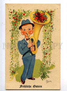 240386 EASTER Musician w/ PIPE by LEOM Vintage postcard