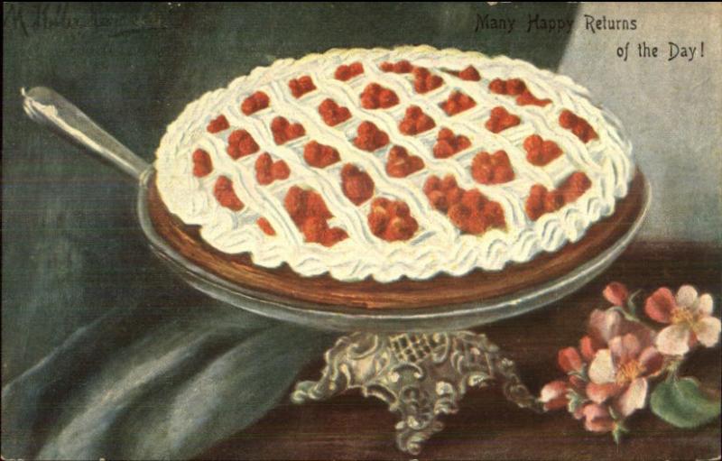 Food - Beautiful Berry & Cream Pie c1910 Postcard