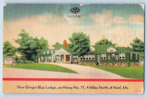 Noel Missouri Postcard New Ginger Blue Lodge Building General View 1940 Vintage