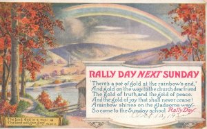 Vintage Postcard 1920's Rally Day At School Rainbow Trees Mountains Invitation