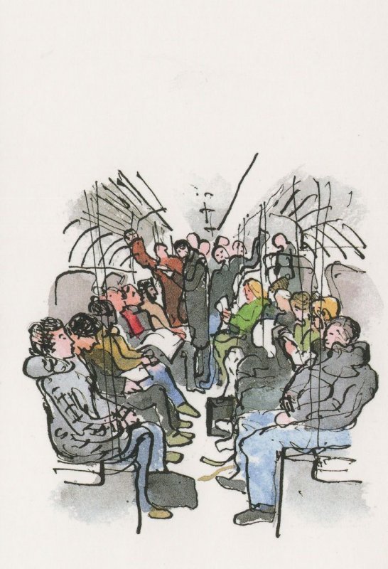 Northern Line Tube Train Passengers London Painting Postcard