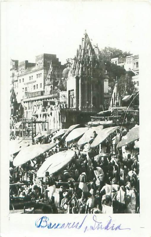 Banares Varanasi India,1954 Real Photo Postcard Hindus Bathing in River Ganges