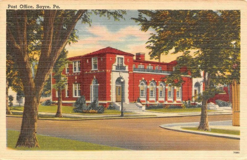 SAYRE, PA Pennsylvania  POST OFFICE  Bradford Co  c1940's Tichnor Linen Postcard