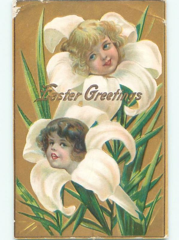 Divided-Back CHILDREN AT EASTER SCENE Great Postcard AA1749