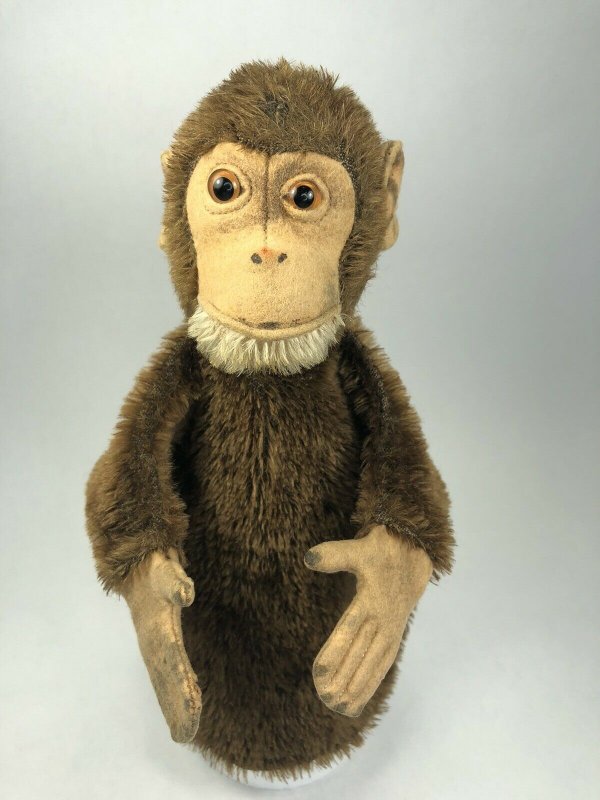 Early Steiff Jocko The Monkey Mohair Hand Puppet w/ Glass Eyes 1920s Antique