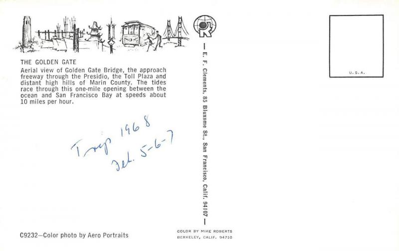 SAN FRANCISCO, CA California GOLDEN GATE BRIDGE~Toll Booths  AERIAL  1967 Chrome