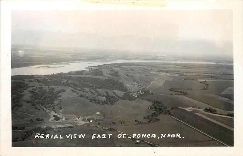 c1950 Real Photo Postcard Air View East of Ponca NE Dixon County Unposted