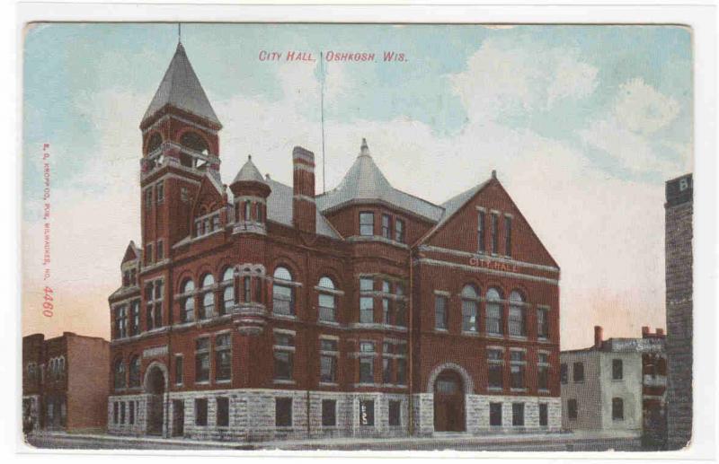 City Hall Oshkosh Wisconsin 1910 postcard