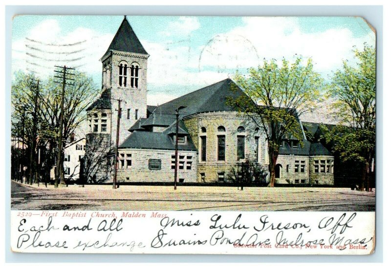 1906 The First Baptist Church Malden Massachusetts MA Antique Postcard 