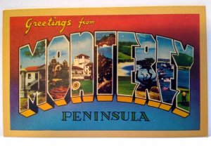 Greetings From Monterey Penisula California Large Letter Linen Postcard Unused