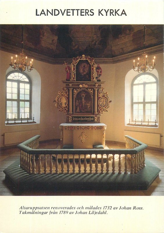 Religious art Postcard Scandinavian church interior altar organ landvetters