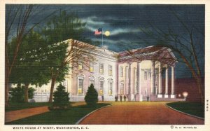 Vintage Postcard White House At Night Home Of The Presidents Washington D.C.