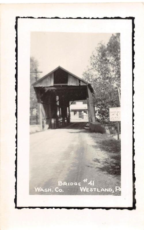 D54/ Westland Pennsylvania Pa Real Photo RPPC Postcard c1950s Covered Bridge