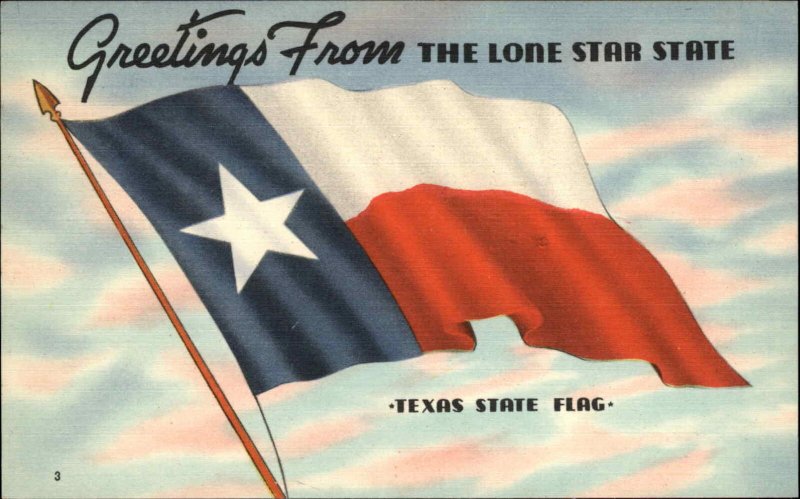 TEXAS Greetings from Lone Star State FLAG Old LINEN Postcard