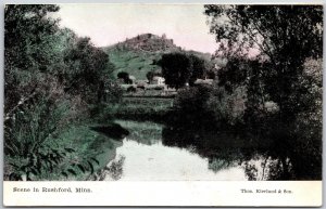 Scene In Rushford Minnesota MN Creek Mountain Trees Buildings Postcard