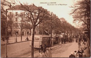 France Chalon Sur Saone Boulevard de la Republique Vintage Postcard C072