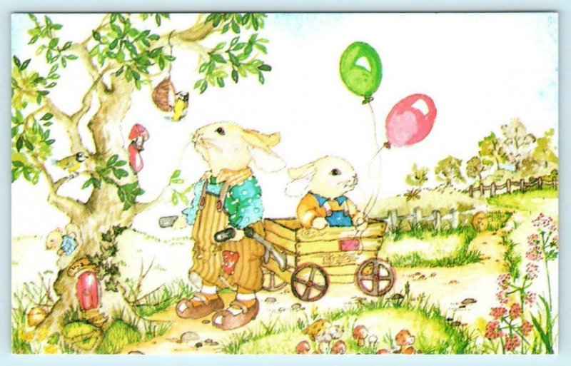 SUSAN GAY Dressed Rabbits A RIDE IN THE CART Medici Anthropomorphic Postcard