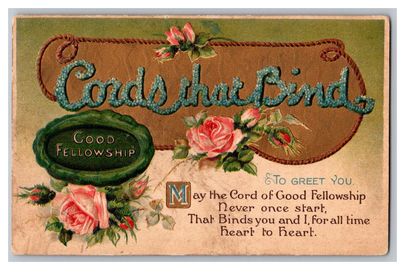 Postcard Good Fellowship Cords That Bind Vintage Standard View Embossed Card 