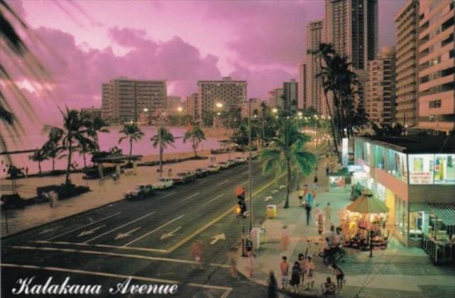 Hawaii Honolulu Sunset On Kalakaua Avenue