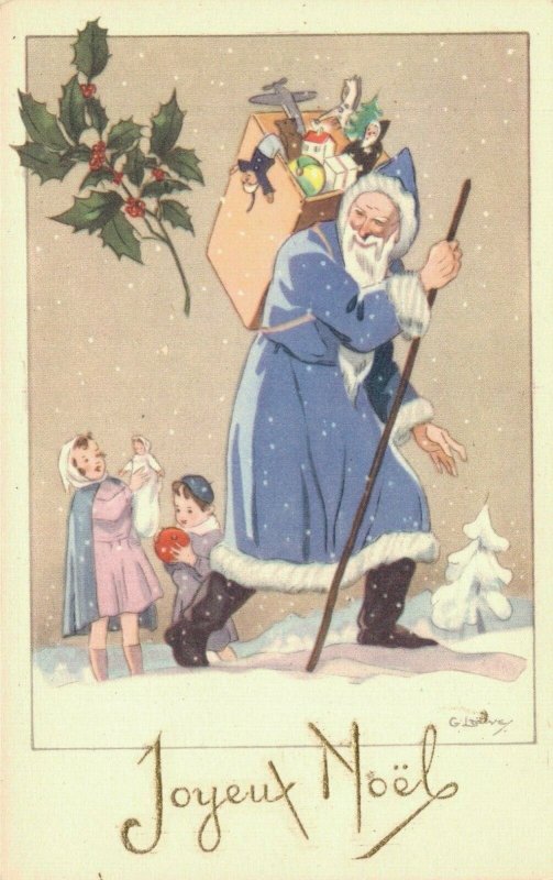 Blue Santa Claus Postcard Artist Signed 04.02