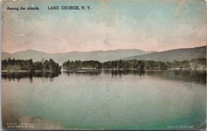 VINTAGE POSTCARD AMONG THE ISLANDS VIEW OF LAKE GEORGE NEW YORK MAILED 1915