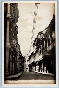 Cartagena Colombia Postcard Calle Manuel Roman c1940's Vintage RPPC Photo