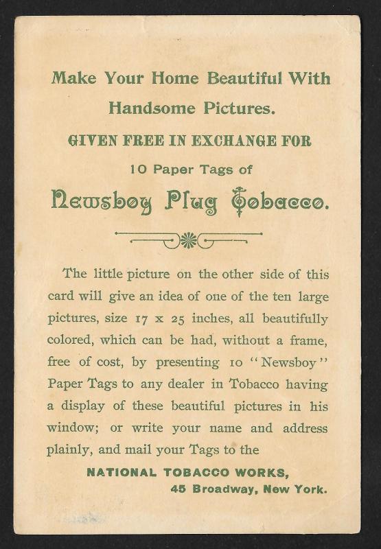 VICTORIAN TRADE CARD Newboy Plug Tobacco Fancy Couple & Horses 'Forgiven' c1893