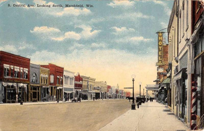 Marshfield Wisconsin Central Ave Street Scene Antique Postcard K71465 