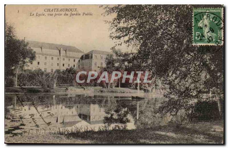 Chateauroux Old Postcard The view taken of the public high school garden