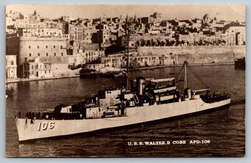 RPPC   US Navy Warship  USS Walter B Cobb  APD-106  Postcard