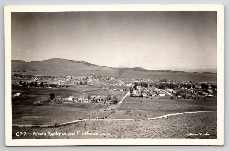 Polson Montana And Flathead Lake RPPC Glacier Studio c1940s Postcard V24