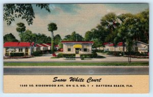 DAYTONA BEACH, Florida FL ~ Roadside Motel SNOW WHITE COURT 1940s Linen Postcard