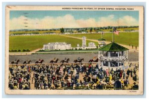 1937 Horses Parading To Post At Epsom Downs Houston Texas TX Antique Postcard 