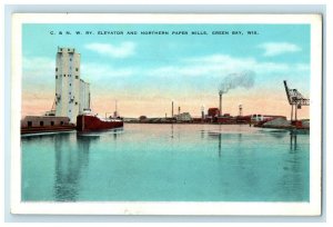 c1920 C. & N. W. Railway Elevator and Northern Paper Mills Green Bay WI Postcard