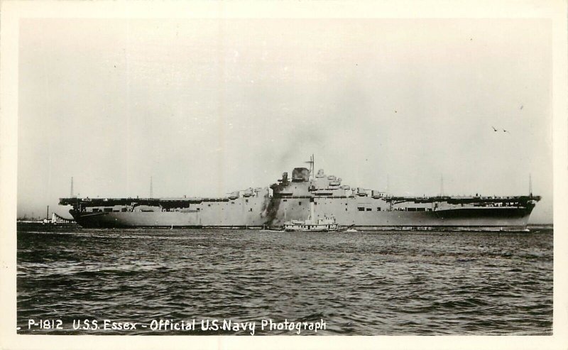 RPPC Postcard P-1812. USS Essex Hull # CV-9 Aircraft Carrier