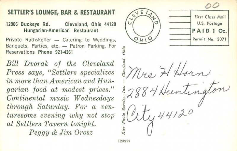 Settler's Lounge, Bar, Restaurant Cleveland, Ohio OH Postcard
