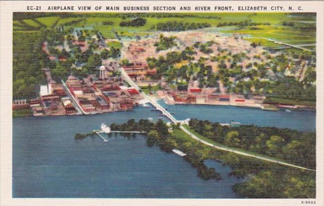 North Carolina Elizabeth City Airplane View Of Main Business Section and Rive...