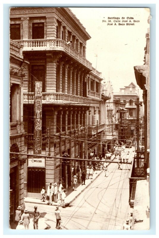 Early Calle Jose A Saco Santiago DE Cuba Real Photo RPPC Postcard (A11)