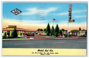 1957 View Of Motel Bel Air Fresno California CA, Street Cars Scene Postcard