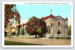 General View San Gabriel Mission CA, Postcard 1930s