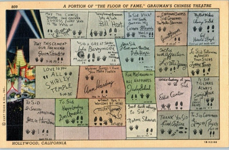 A Portion of The Floor of Fame Graumans Chinese Theatre California Postcard