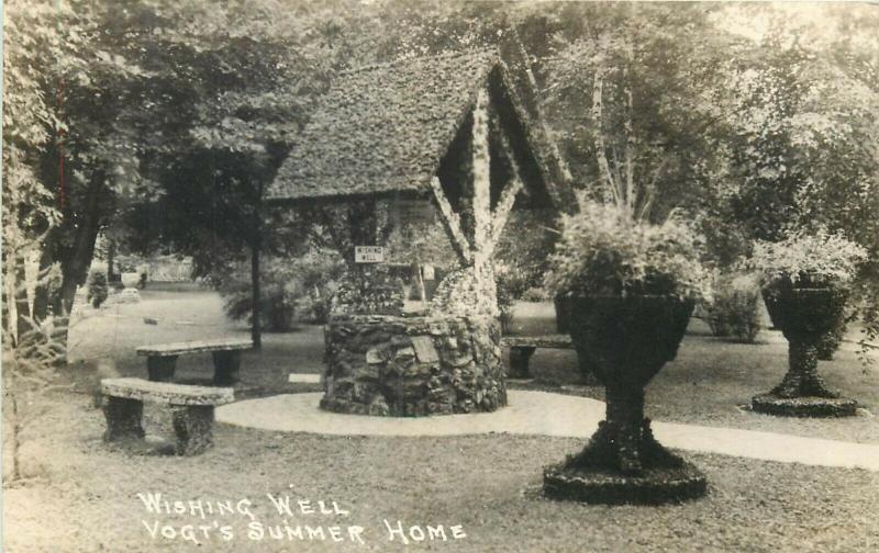 United States real photo postcard wishing well Vogt`s Summer Home