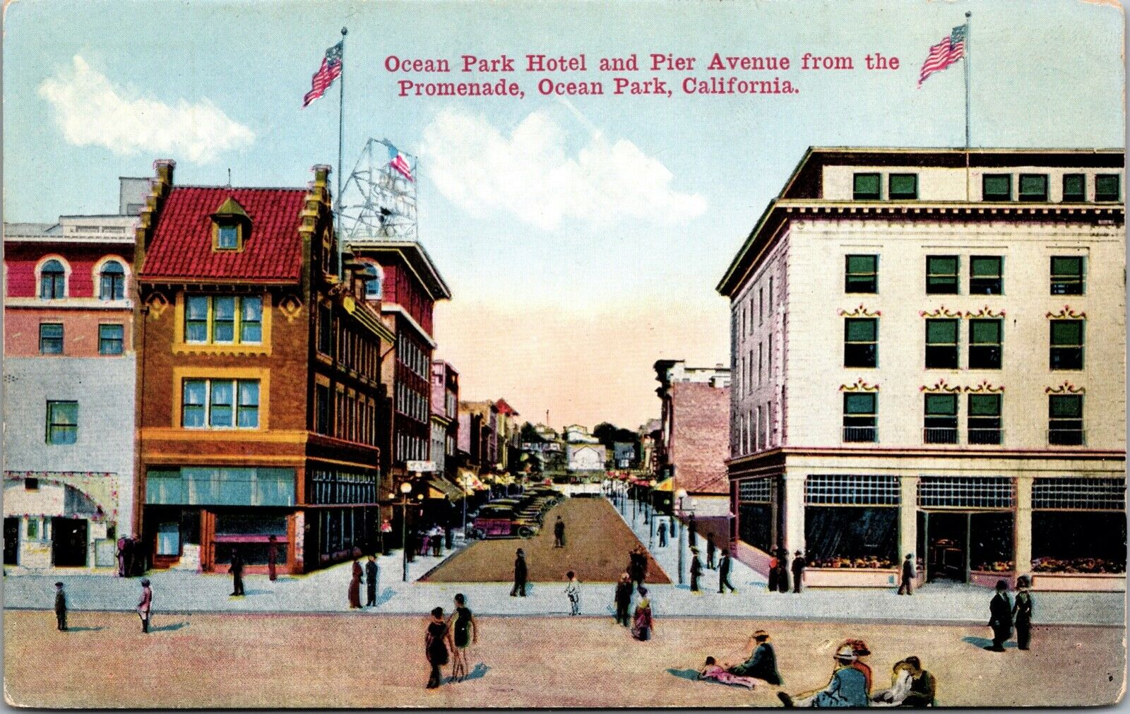 Postcard Ocean Park Hotel & Pier Avenue in Ocean Park, California